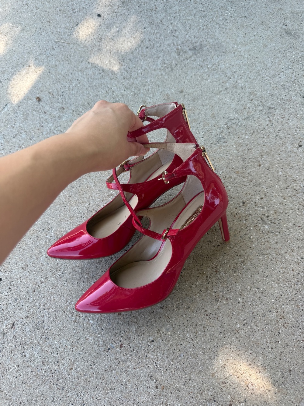 BCBG Red Patent Pointed-Toe Strappy Heels